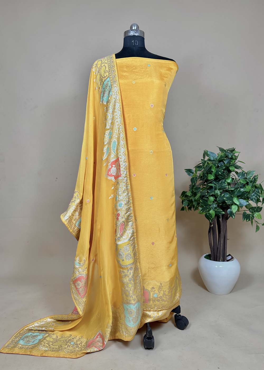 Pink Upada Silk Suit With Meenakari Work