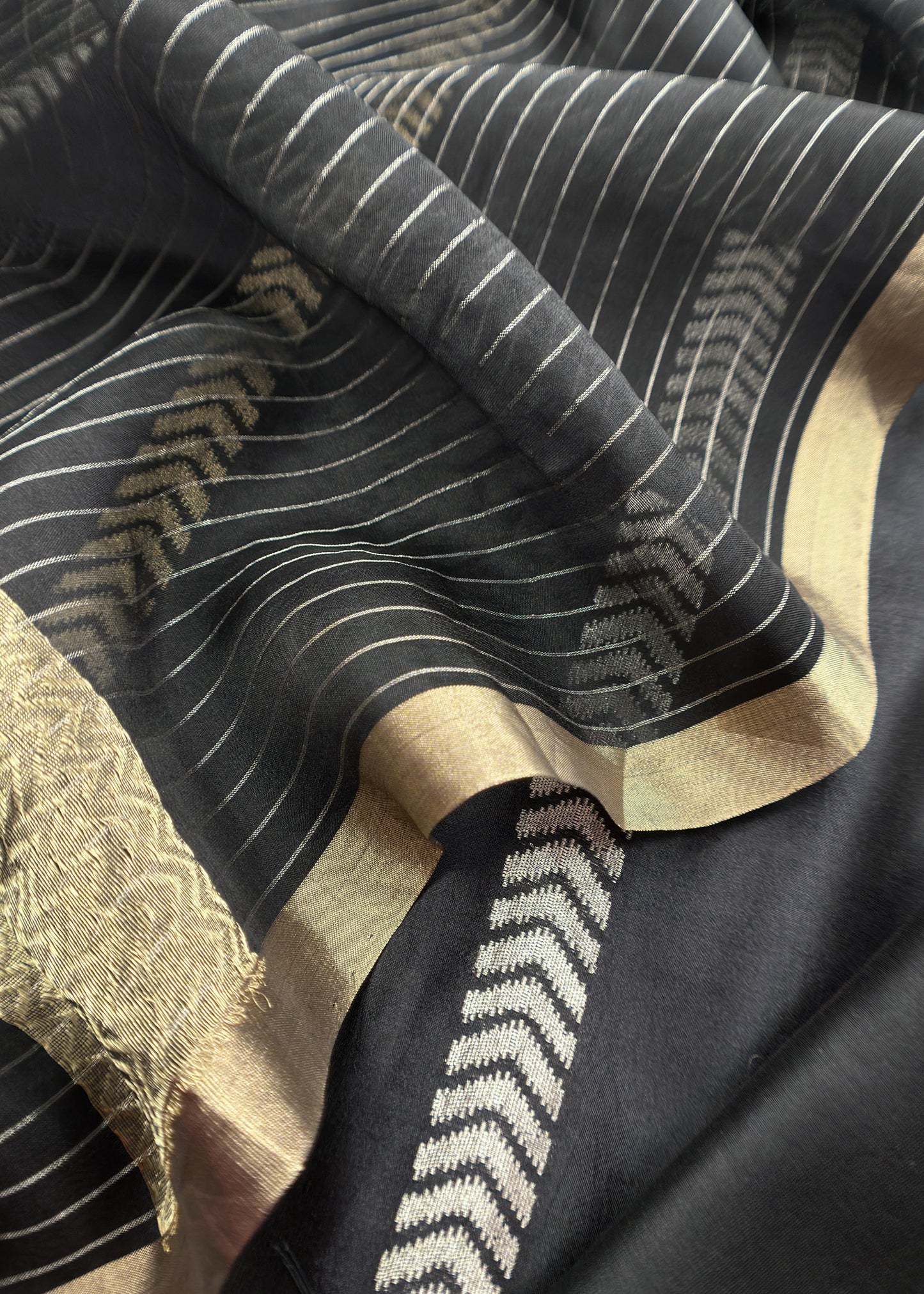 Black Handloom Silk Unstitched Suit With Zari Weaving