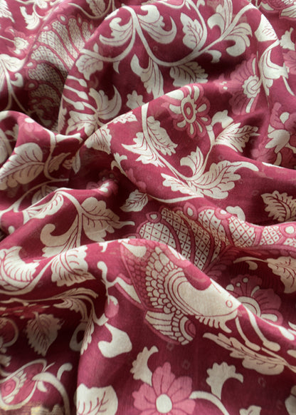 Maroon Bandhani Suit In Maheshwari With Kalamkari Dupatta