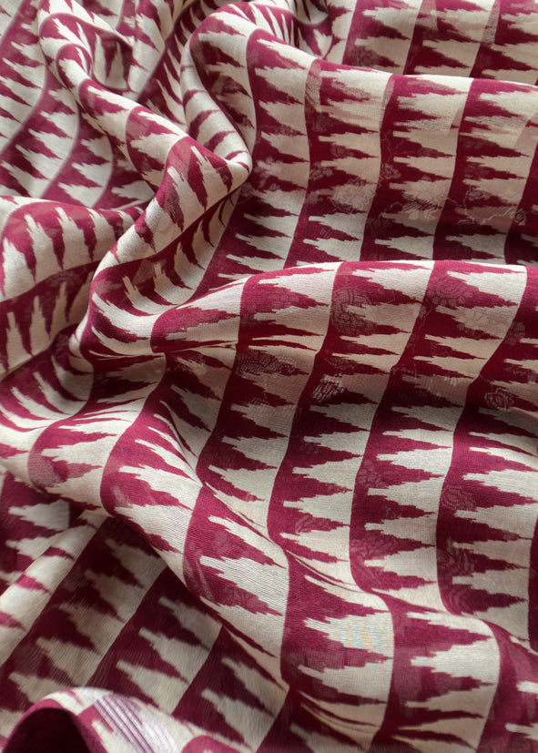 Maroon Kani print Maheshwari Silk Unstitched Suit With Wavy Dupatta