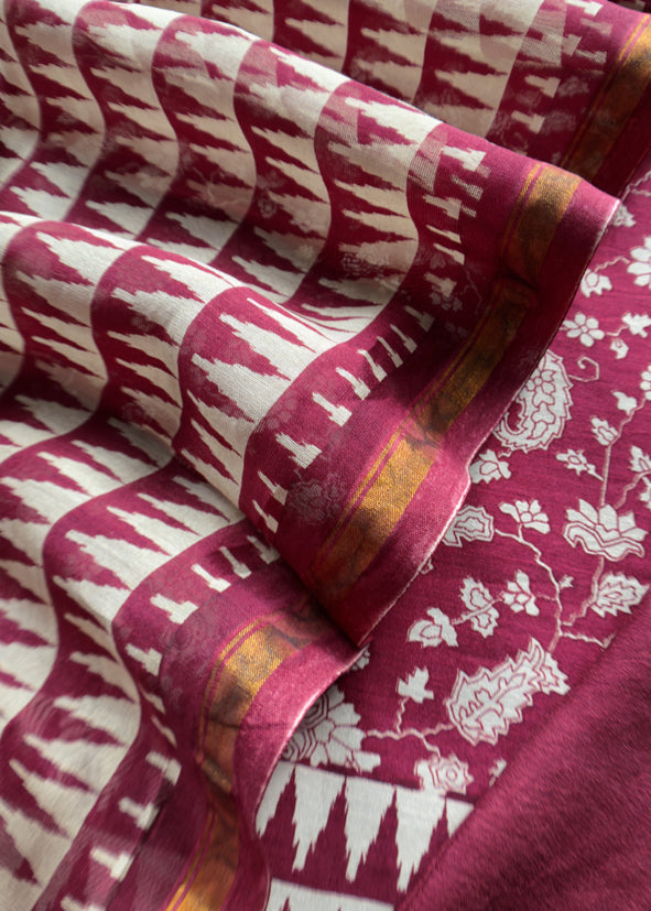 Maroon Kani print Maheshwari Silk Unstitched Suit With Wavy Dupatta