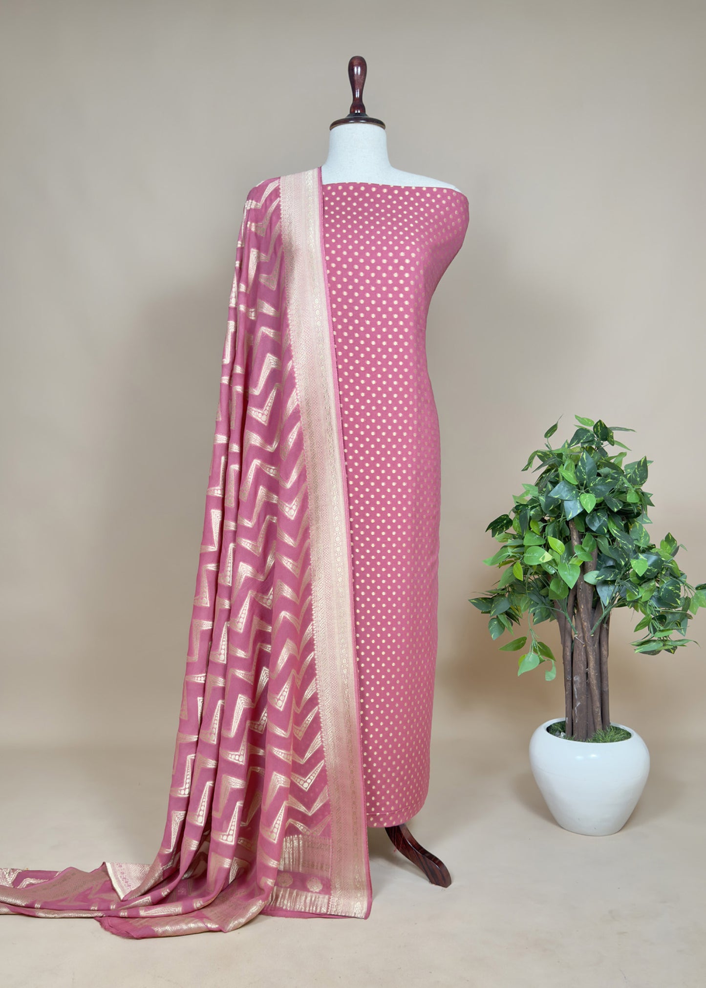 Unstitched Khadi Pink Suit Set 