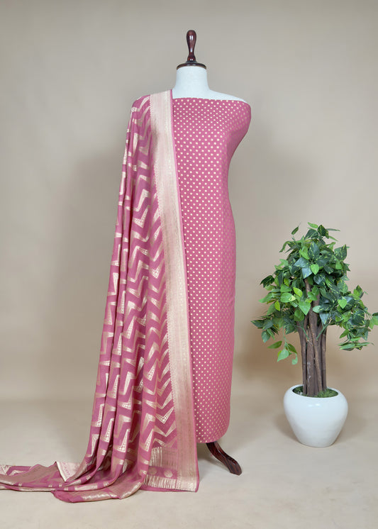 Unstitched Khadi Pink Suit Set 