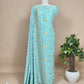 Blue Handloom Khadi weaving Unstitched Suit In Georgette