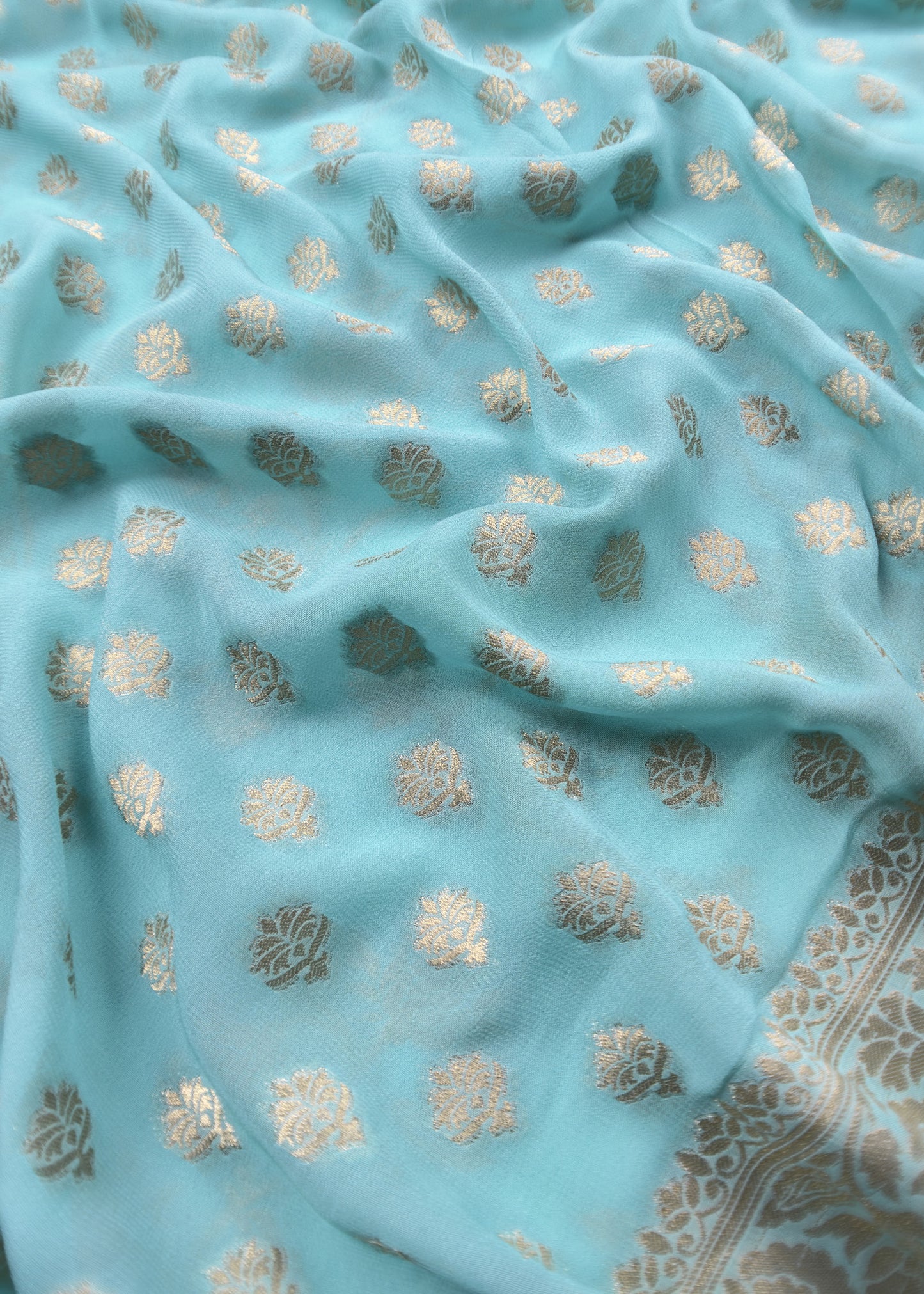 Blue Handloom Khadi weaving Unstitched Suit In Georgette