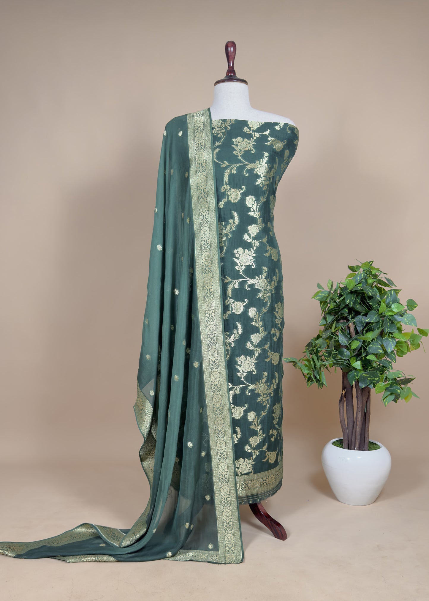 Banarasi Georgette Unstitched Suit With Khadi Weaving