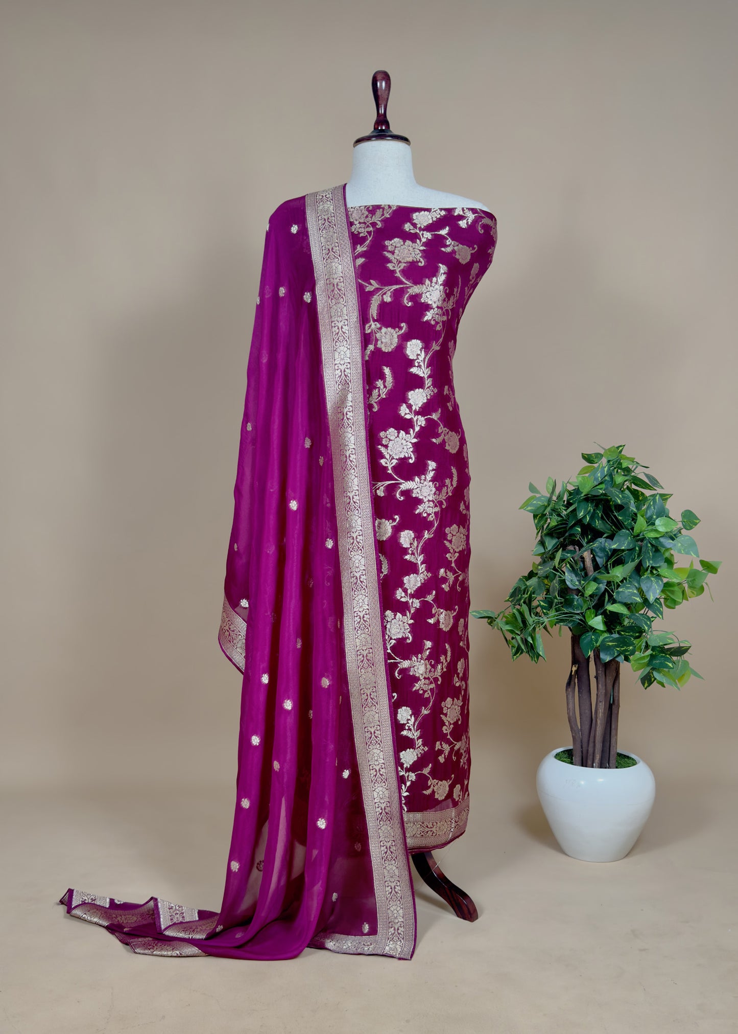 Banarasi Georgette Unstitched Suit With Khadi Weaving