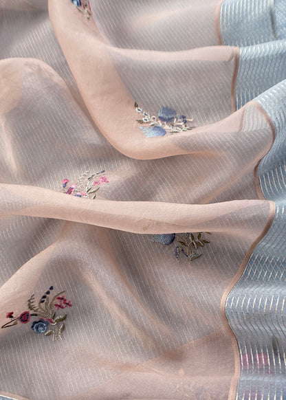 Baby Blue Handloom Kora Silk Suit Fabric With Embroidery