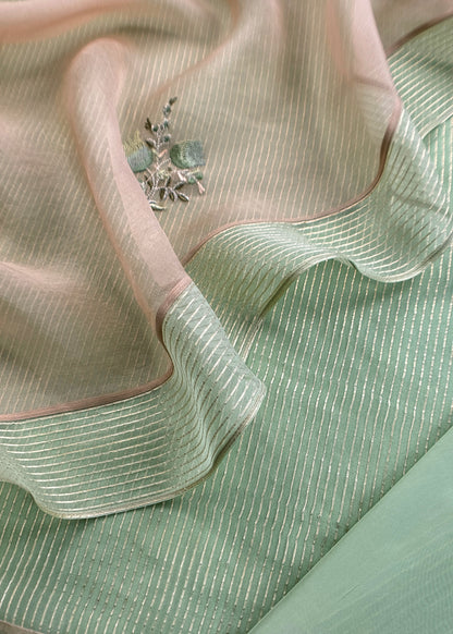 Sage Handloom Kora Silk Suit Fabric With Embroidery