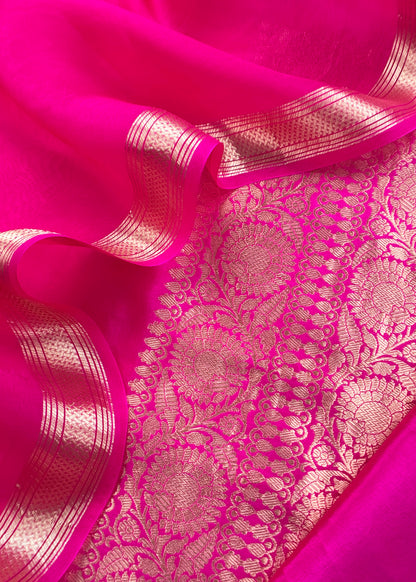 Pink Handloom Varanasi Silk Kurta And Kora Silk Dupatta With Kadwa Weaving