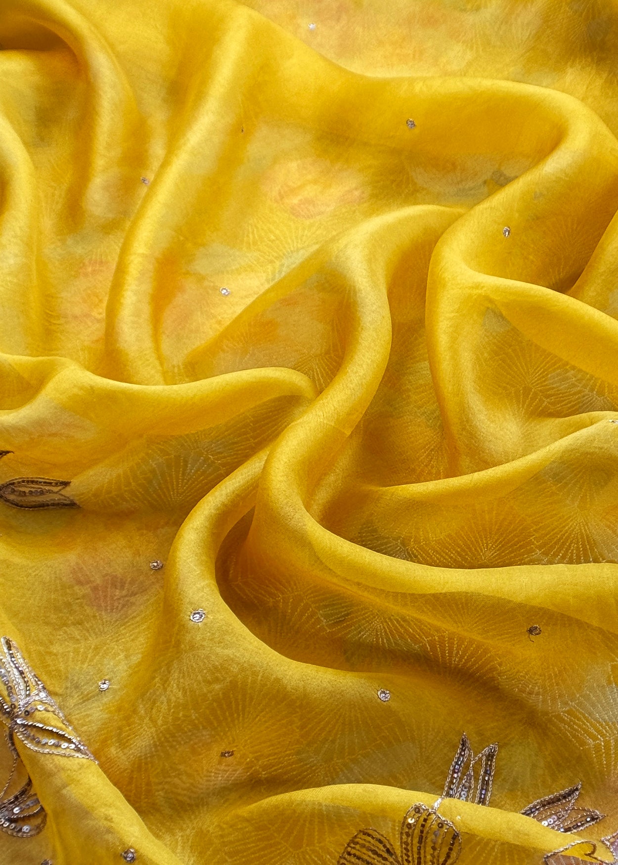 Canary Yellow Brocade Silk Kurta And Kora Silk Dupatta With Handwork