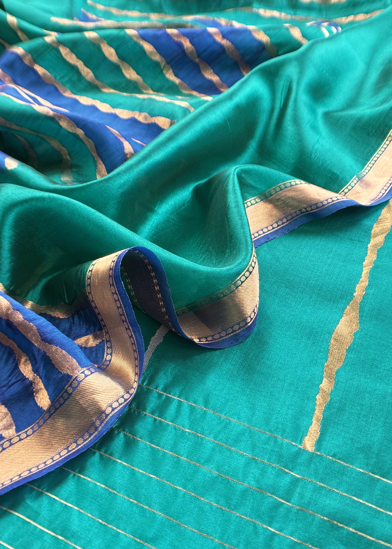 Kalasheel Luxe Handwoven Royal Blue And Saffron Banarasi Silk Suit With Zari Weaving