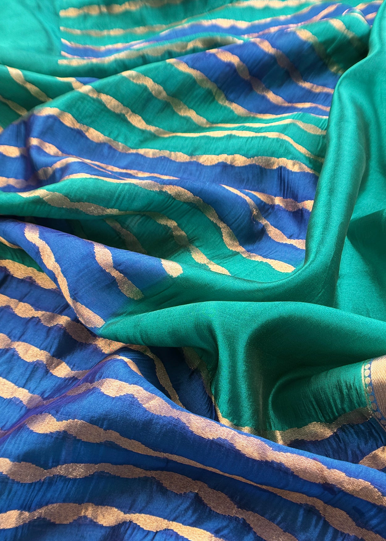 Kalasheel Luxe Handwoven Royal Blue And Saffron Banarasi Silk Suit With Zari Weaving