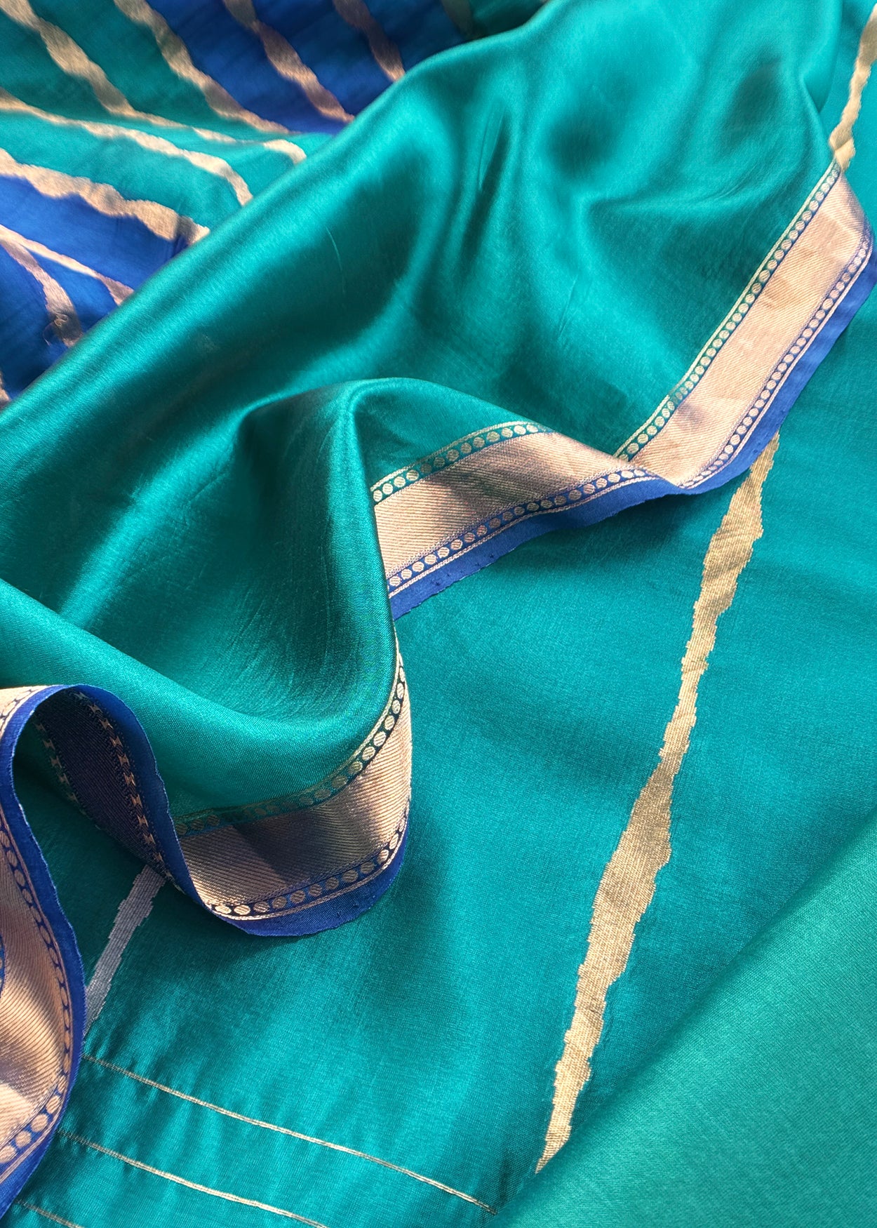 Kalasheel Luxe Handwoven Royal Blue And Saffron Banarasi Silk Suit With Zari Weaving