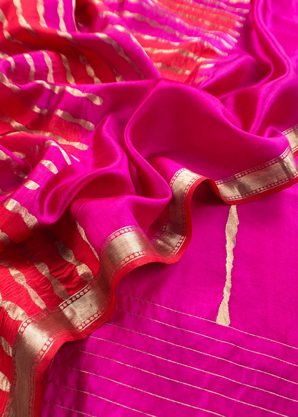 Kalasheel Luxe Handwoven Deep Pink And Saffron Banarasi Silk Suit With Zari Weaving