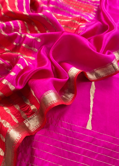 Kalasheel Luxe Handwoven Deep Pink And Saffron Banarasi Silk Suit With Zari Weaving