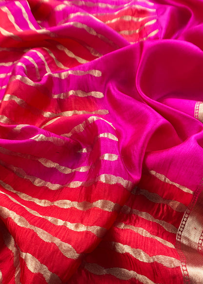 Kalasheel Luxe Handwoven Deep Pink And Saffron Banarasi Silk Suit With Zari Weaving