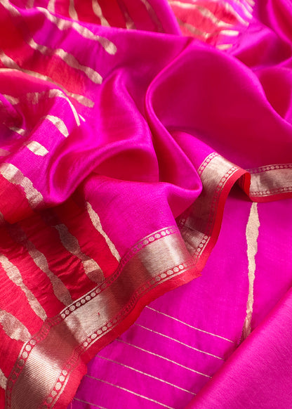 Kalasheel Luxe Handwoven Deep Pink And Saffron Banarasi Silk Suit With Zari Weaving