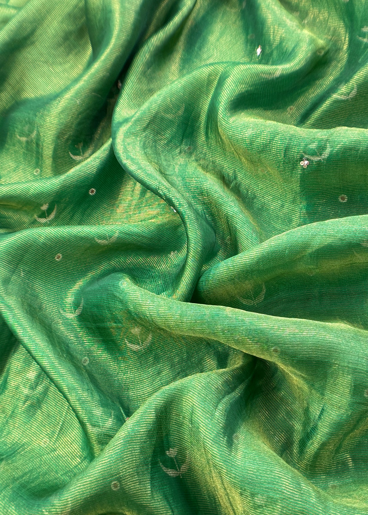 Green Chaandbaali Pure Satin Silk Kurta and Tissue Silk Dupatta with Handwork