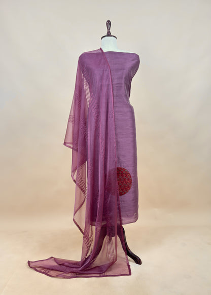 Mauve Raw Silk kurta And Organza Dupatta With Ajrakh Appliqué Work