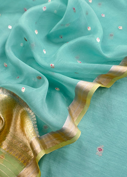 Sky Blue Kora Silk Unstitched Suit With Kadwa Weaving