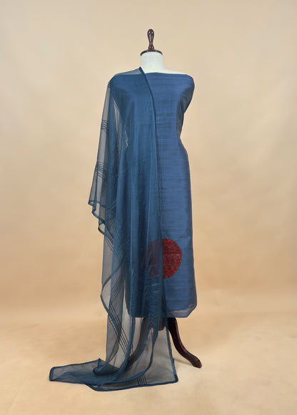 Mauve Raw Silk kurta And Organza Dupatta With Ajrakh Appliqué Work