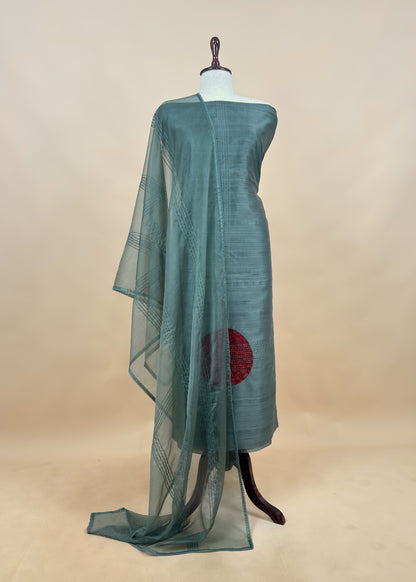 Mauve Raw Silk kurta And Organza Dupatta With Ajrakh Appliqué Work