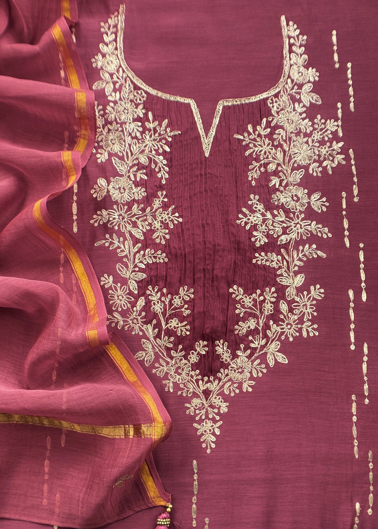 Pure mulmul suit set with pitta work

