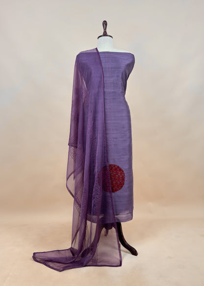 Mauve Raw Silk kurta And Organza Dupatta With Ajrakh Appliqué Work
