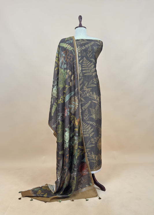 Forest Browns Abstract Pure Chiniya Silk Unstitched Suit Fabric