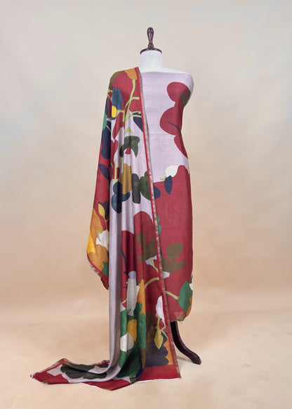 Reds And Pinks Abstract Pure Chiniya Silk Unstitched Suit Fabric