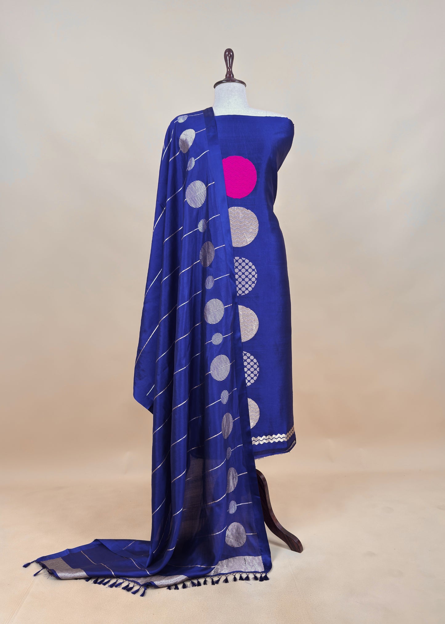 Timeless Blue Handloom Silk Suit With Weaving