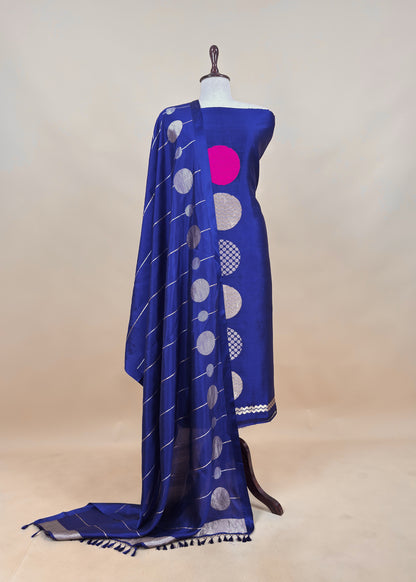 Timeless Blue Handloom Silk Suit With Weaving