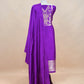 Purple Handloom katan Silk Suit Fabric With Peonies Kadwa Weaving