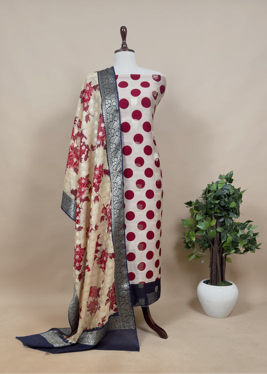 Pure Maheshwari Silk a suit with Gold zari weaving
