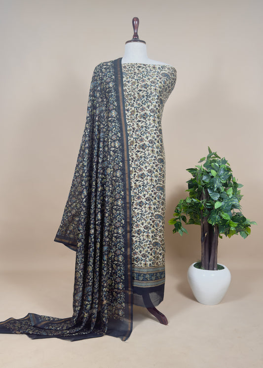 Black Handloom Kani Unstitched suit In Maheshwari Silk