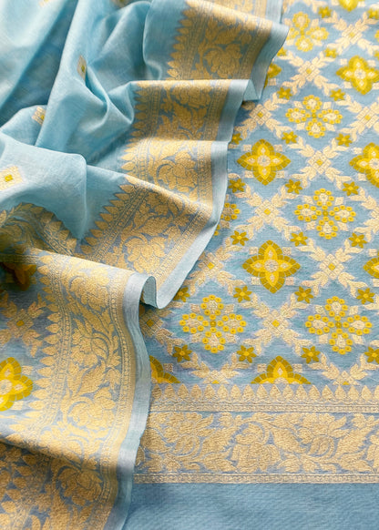 Blue Handloom Banarasi Suit With Paithani Weaving