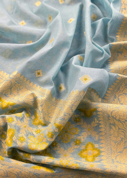 Blue Handloom Banarasi Suit With Paithani Weaving