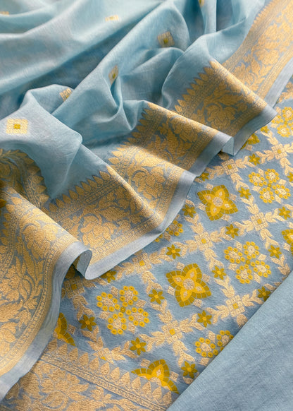 Blue Handloom Banarasi Suit With Paithani Weaving
