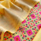 Yellow Handwoven Unstitched Pure Cotton Suit With Patola Weaving
