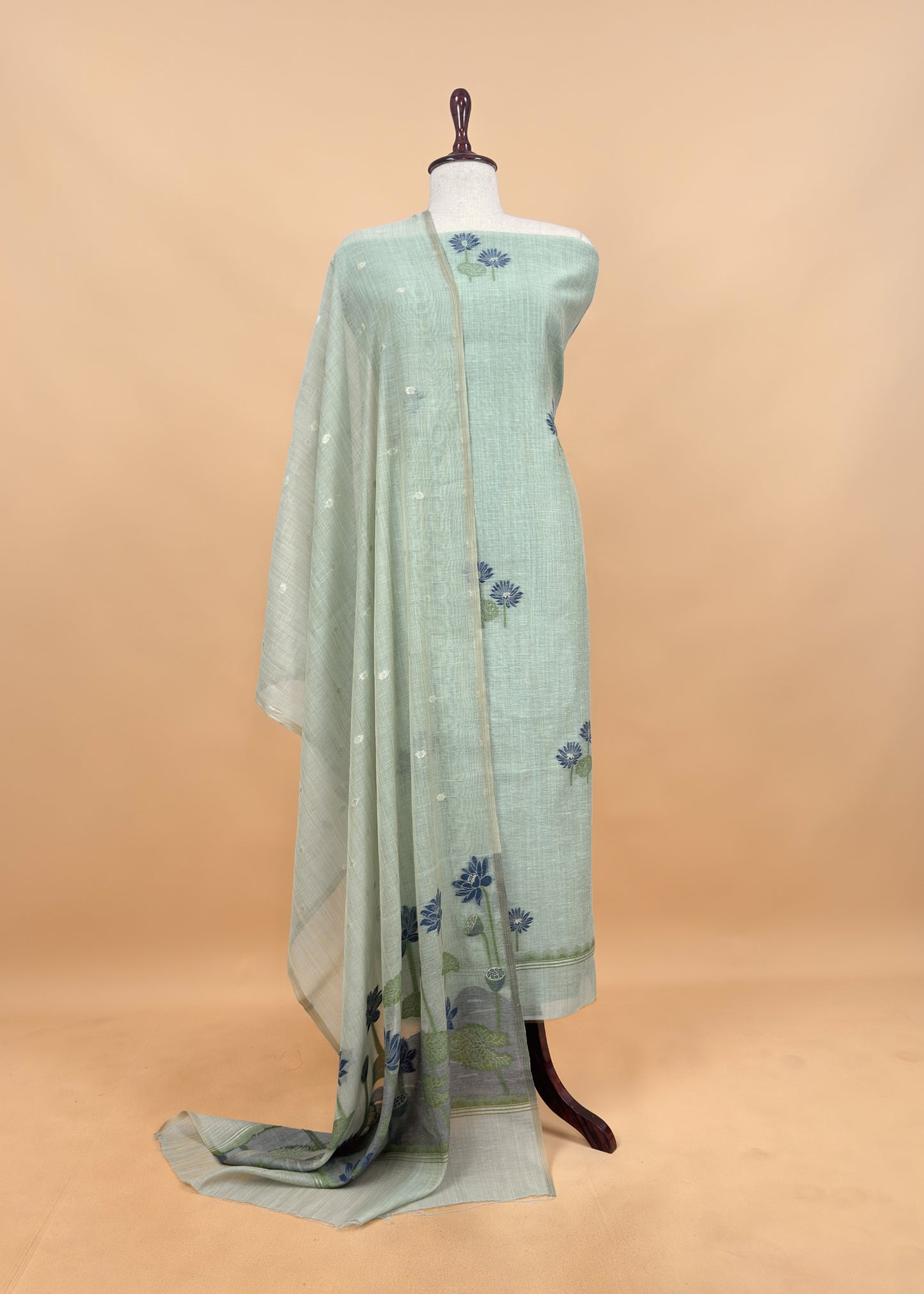 Pink Floral Jamdani Weave Unstitched Chanderi Suit