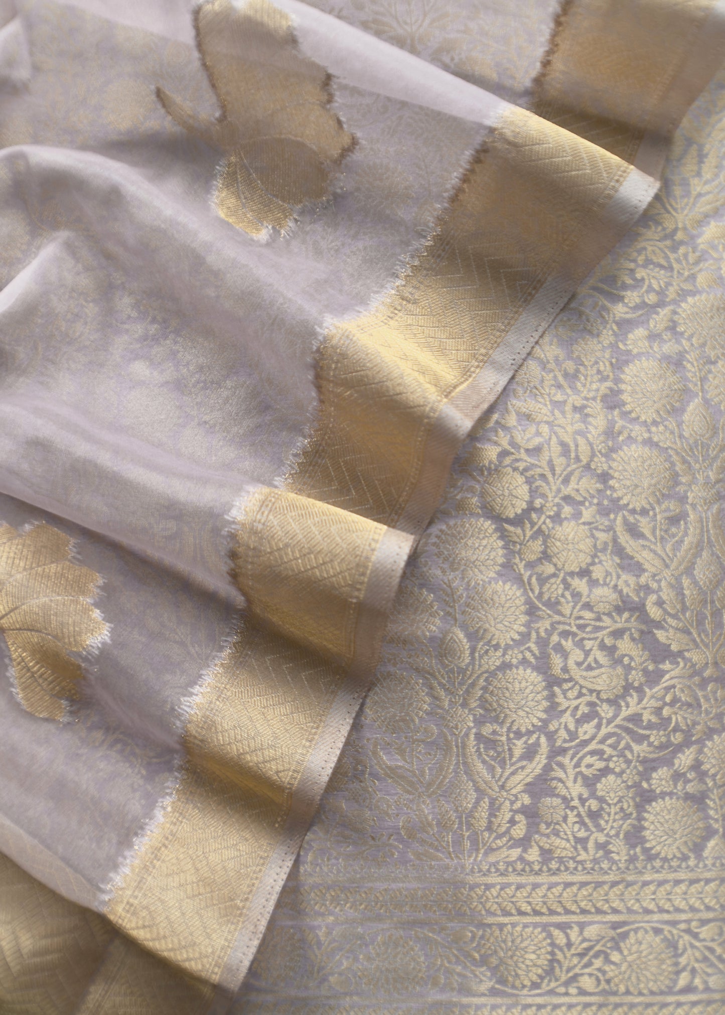 Light Purple Banarasi Silk Brocade Suit With Organza Dupatta