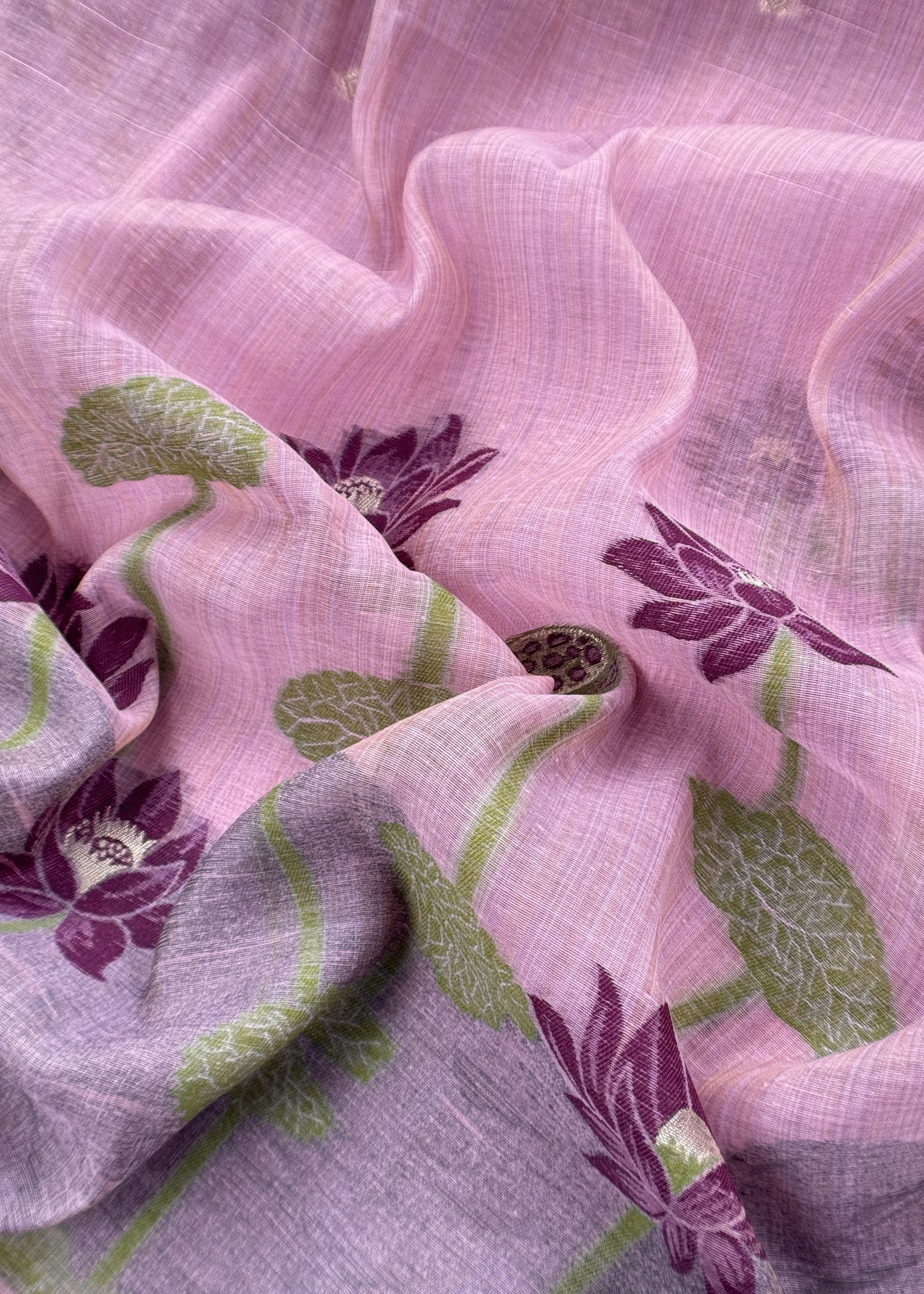 Lilac Floral Jamdani Weave Unstitched Chanderi Suit