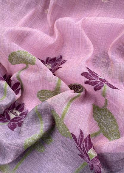 Lilac Floral Jamdani Weave Unstitched Chanderi Suit