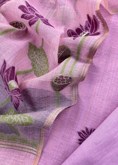 Lilac Floral Jamdani Weave Unstitched Chanderi Suit