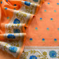 Orange Handloom Banarasi Cotton Unstitched Suit Fabric With Meenakari Weaving