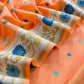 Orange Handloom Banarasi Cotton Unstitched Suit Fabric With Meenakari Weaving