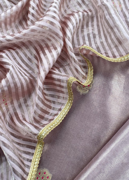 Lavender Pure Tissue Silk Suit Fabric With Banarasi Weaving And Handwork