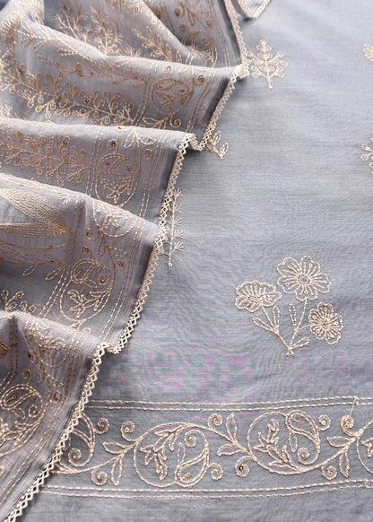 Lavender Premium Summers Handloom Mul Kurta With Resham Thread Embroidery