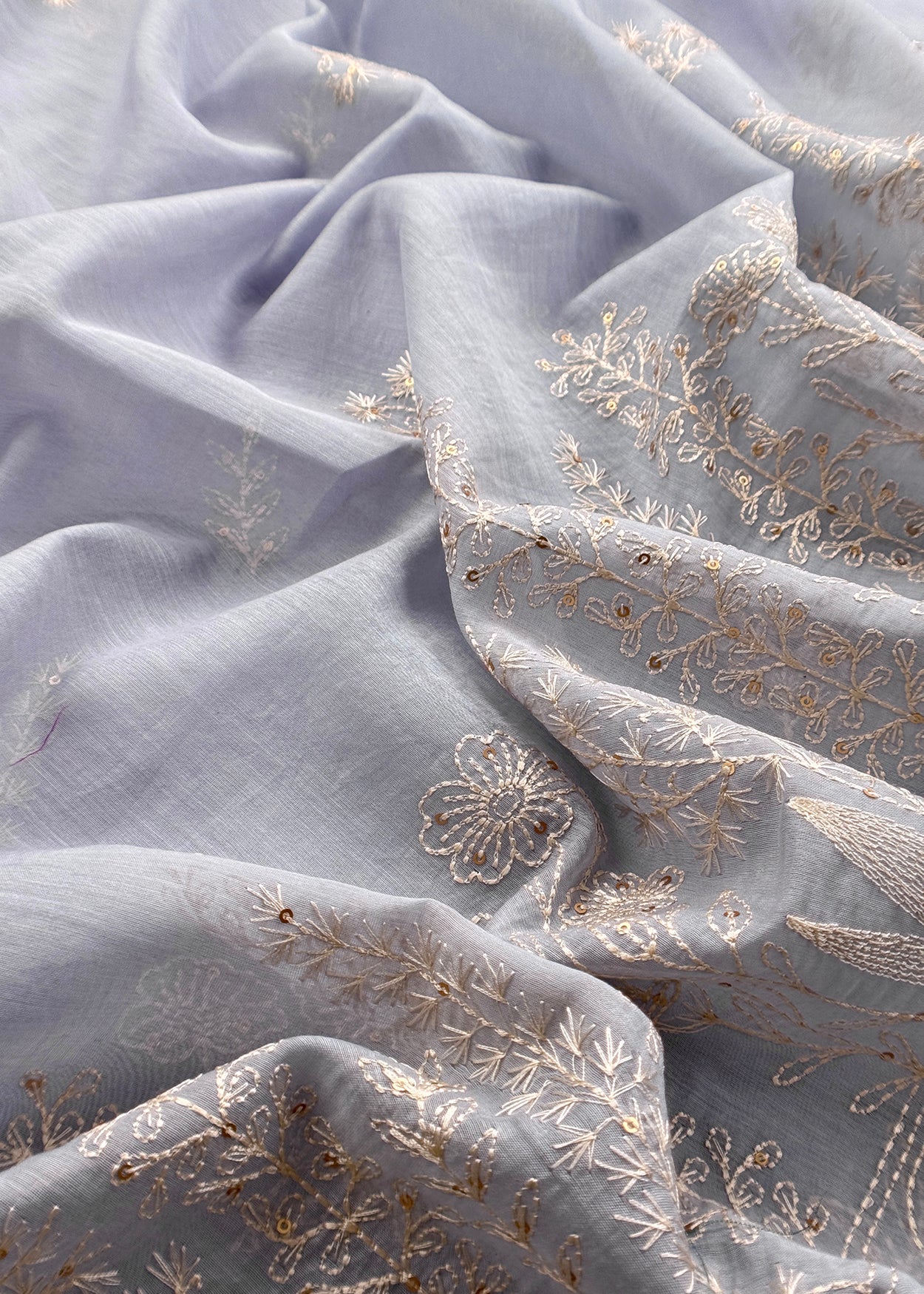 Lavender Premium Summers Handloom Mul Kurta With Resham Thread Embroidery